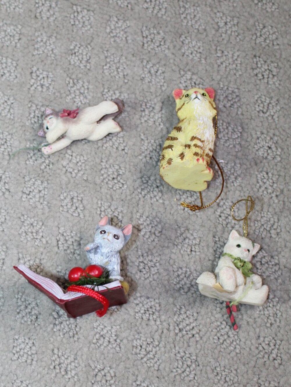 Set of 4 Vintage Mini (~2") Resin Cat Christmas Ornaments